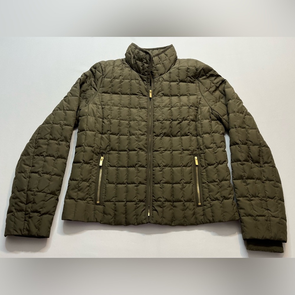 J Crew Quilted Puffer Jacket Down Filled Womens Size Small Green Snowcap
